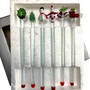 Vintage Swizzle Sticks Stirrers Glass Christmas